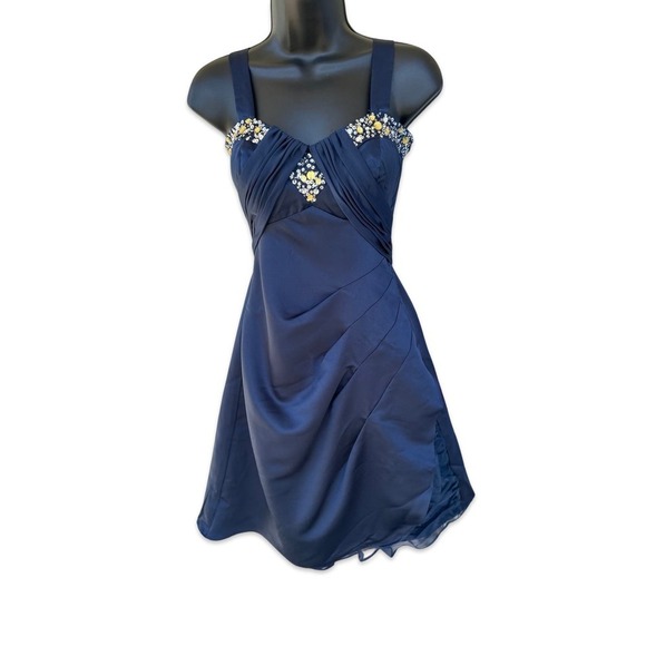 Jodi Christopher Bejeweled Open Back Pleated Fit & Flare Mini Dress Size 1 - Picture 4 of 15